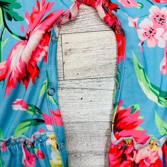 Tropical Floral Baby Romper Ruffle Sleeves Bow One Piece Size 18 Months - Picture 6 of 9
